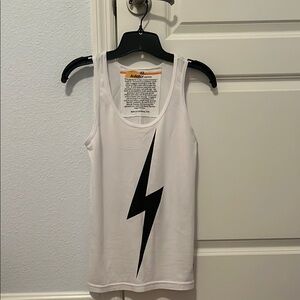 Aviator Nation White Tank Top with Black Lightning Bolt